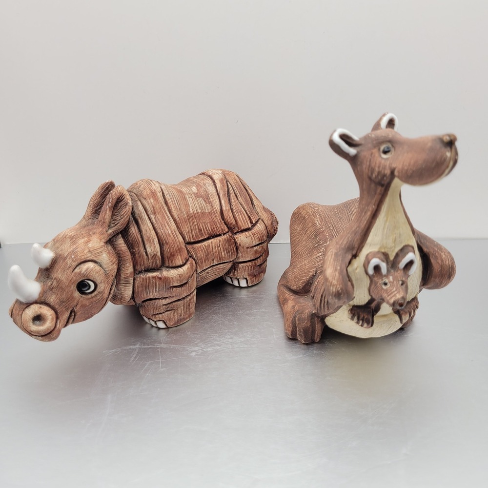 Artesania Rinconada Kangaroo with Joey plus Faux Bois Rhino Heavy Ceramic